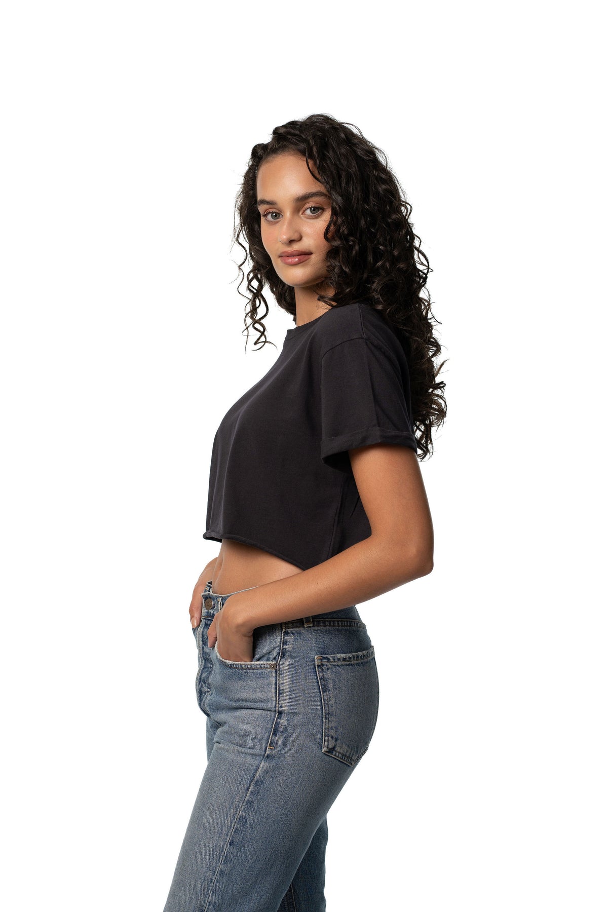 RACHEL CROPPED TEE - VINTAGE BLACK