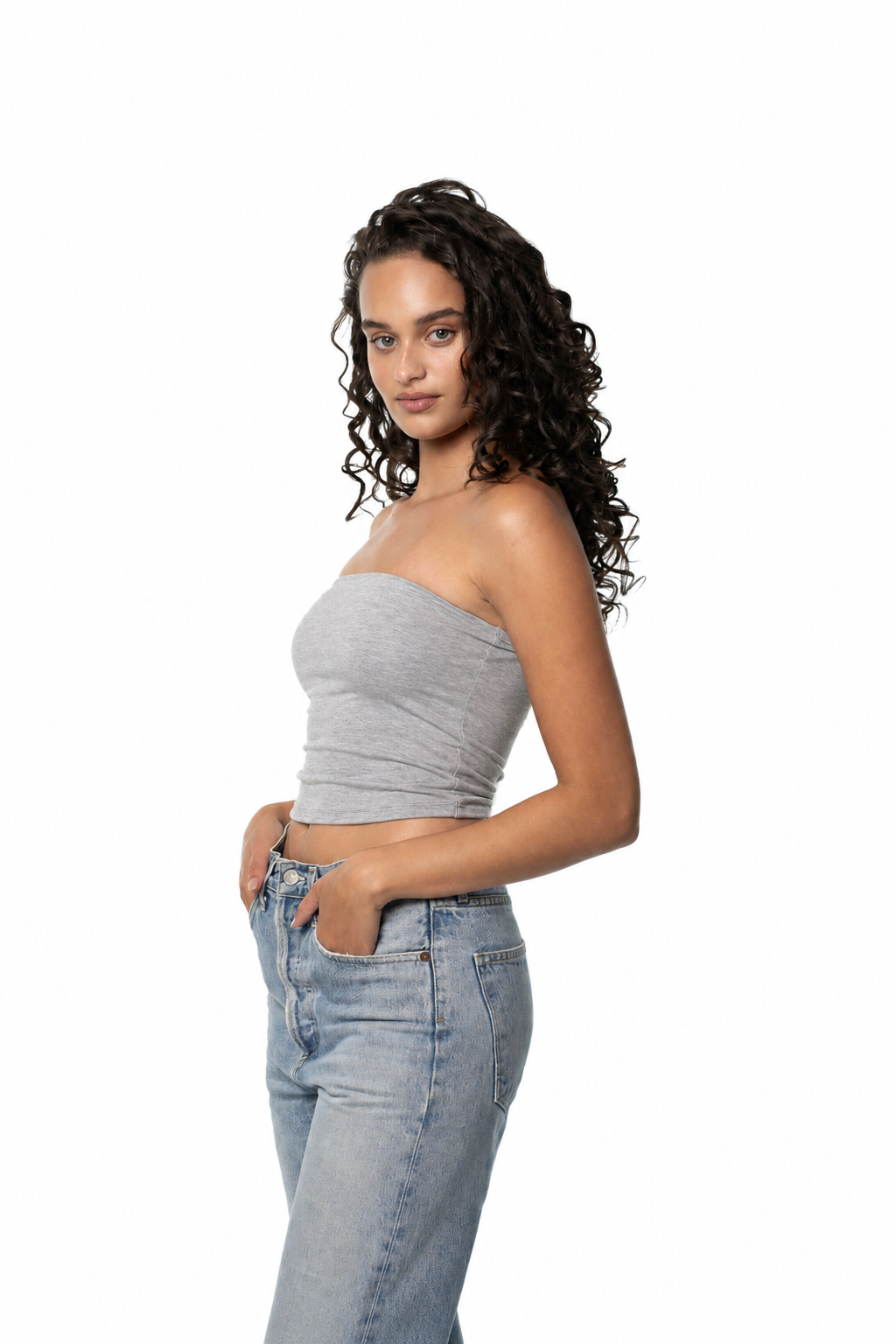 CRYSTAL TUBE TOP - GREY