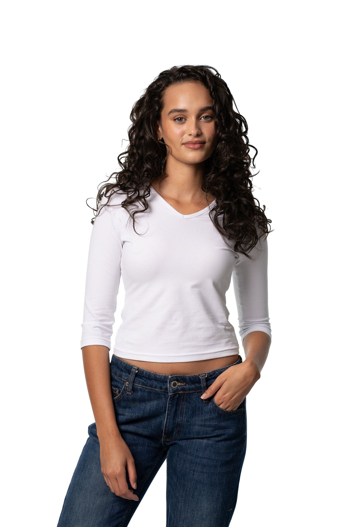 SABRINA V NECK TOP - WHITE