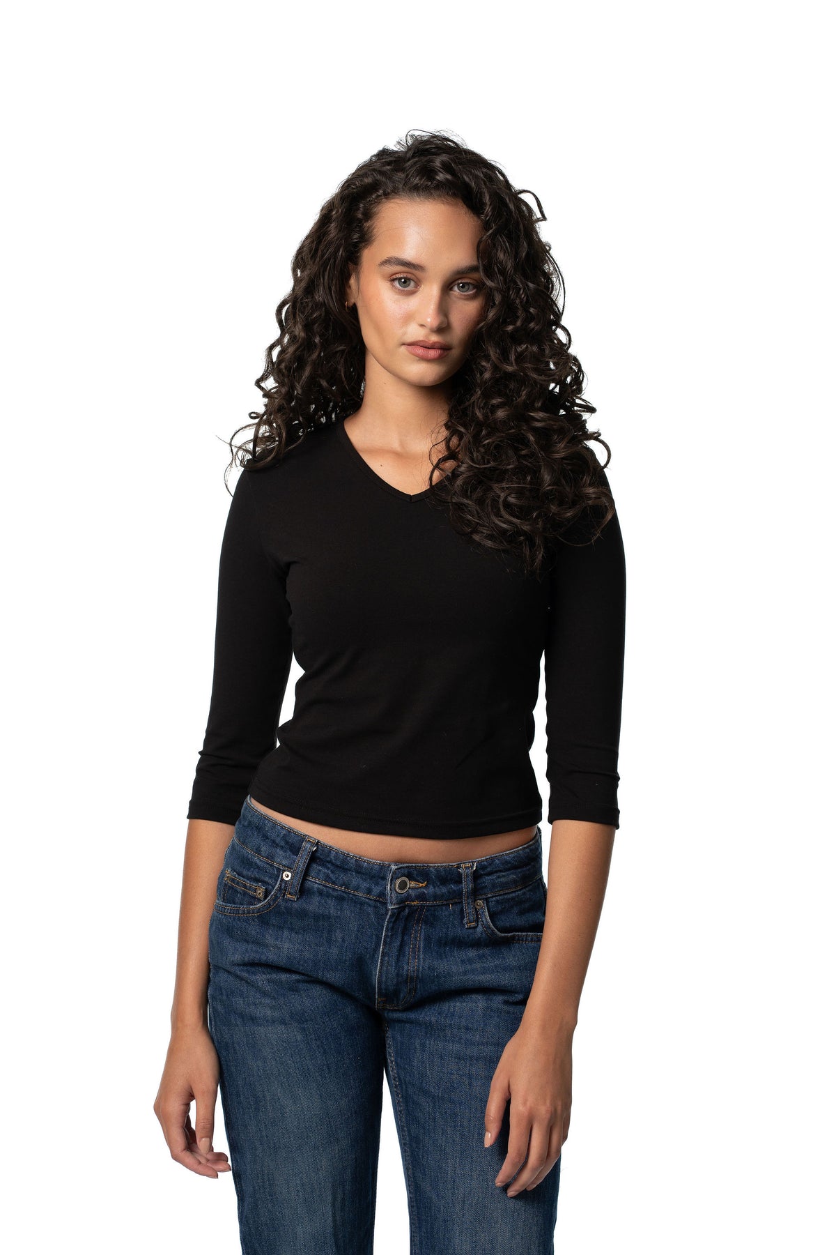 SABRINA V NECK TOP - BLACK
