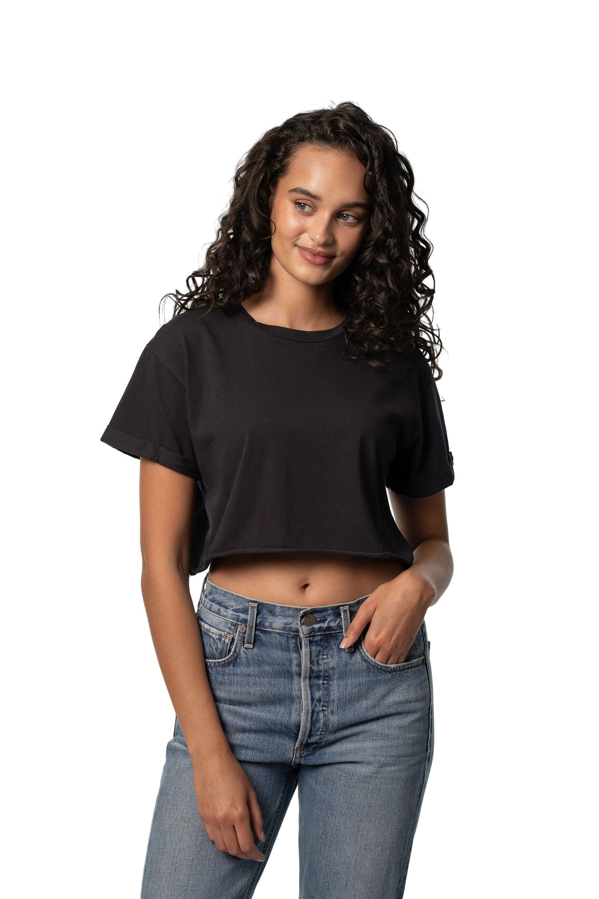 RACHEL CROPPED TEE - VINTAGE BLACK