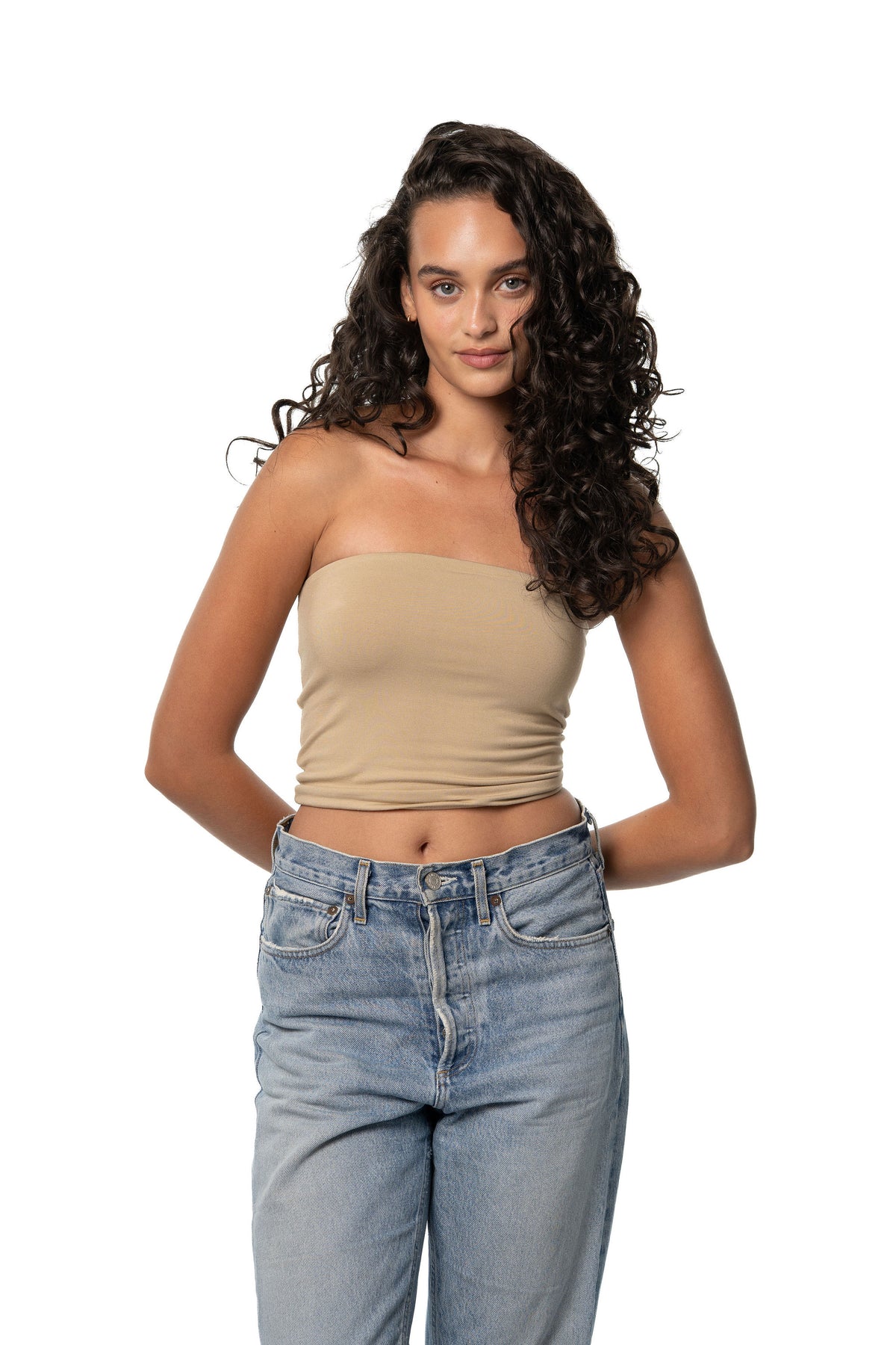 CRYSTAL TUBE TOP - TAUPE
