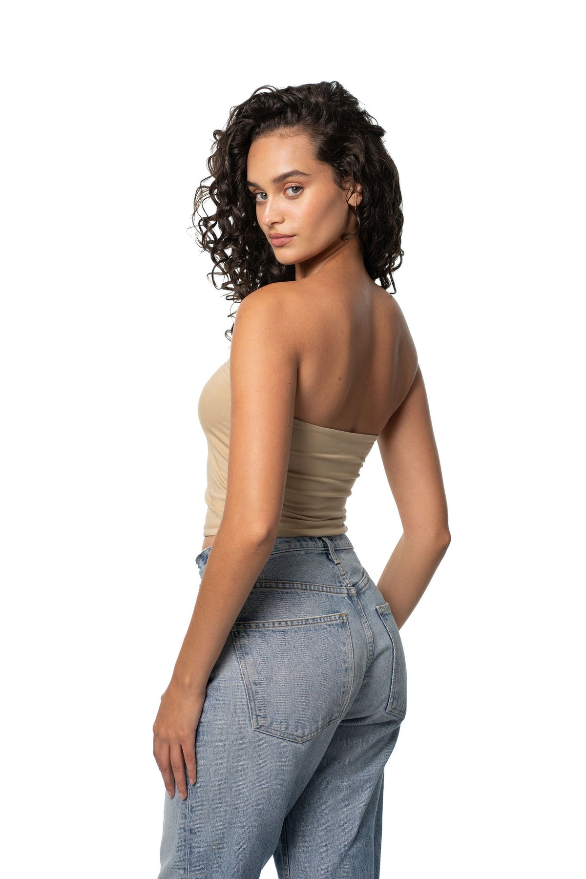 CRYSTAL TUBE TOP - TAUPE