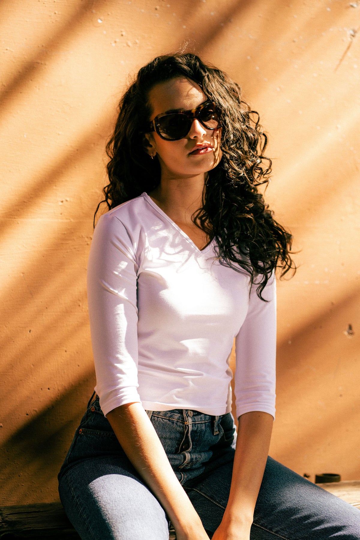 SABRINA V NECK TOP - WHITE